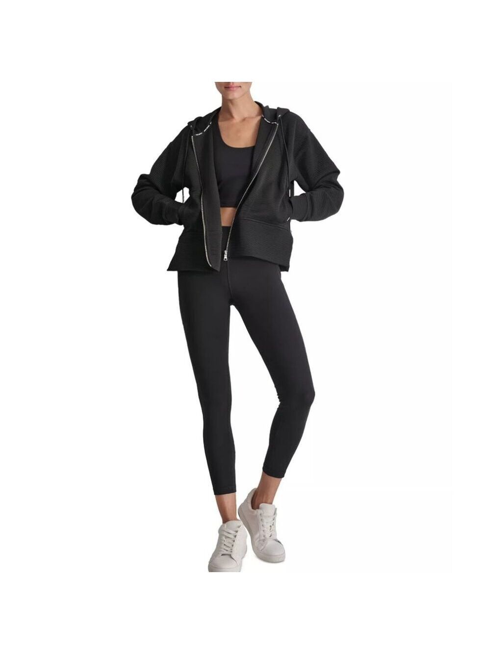 DKNY Women's Full Zip Tech Hoodie Jacket Black Large NWT